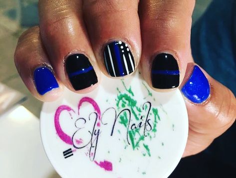 Police Week Nails Police Officer Nail Designs, Police Officer Nails, Law Enforcement Nails, Police Nails Designs, Police Nails, Line Nail Designs, Lines On Nails, Nail Inspiration, Color Street