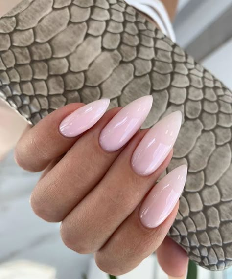 Shiny Pink Almond Nails, Neutral Nails Almond Shape, Shiny Pink Nails, Soft Pink Almond Nails, Pink Acrylic Nails Almond, Milky Pink Almond Nails, Oval Nails Acrylic Summer, Ongles Beiges, Unghie Sfumate