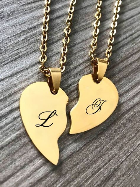 Couples Necklaces, Necklace For Couples, Engraved Heart Necklace, Couples Custom, Couples Necklace, Double Horn Necklace, Couples Jewelry, Bff Jewelry, Boyfriend Anniversary