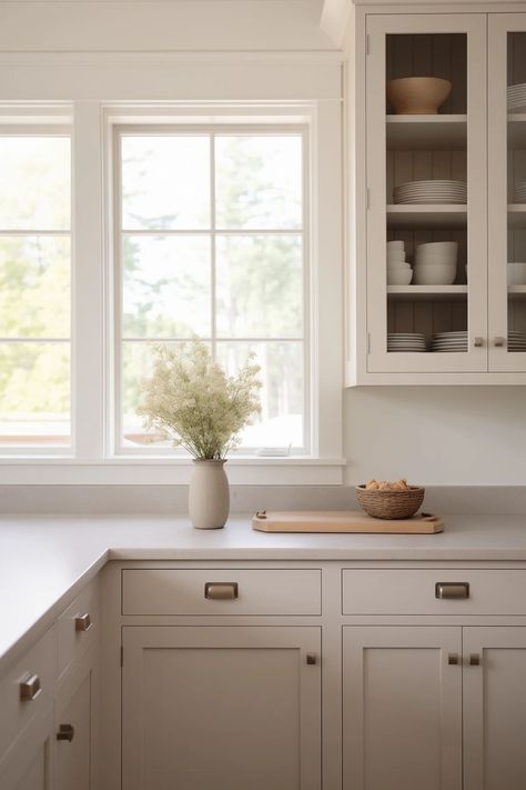 Here's 15 of the most popular greige kitchen cabinet colors to help inspire your kitchen remodel! Best Greige Paint Color Kitchen Cabinets, Kitchen Cabinets Edgecomb Gray, Perfect Greige Sherwin Williams Cabinets, Edgecomb Gray Benjamin Moore Cabinets, Light Gray Cabinets Kitchen, Edgecomb Gray Cabinets, Best Sherwin Williams Paint, Best Greige Paint Color, Greige Kitchen Cabinets