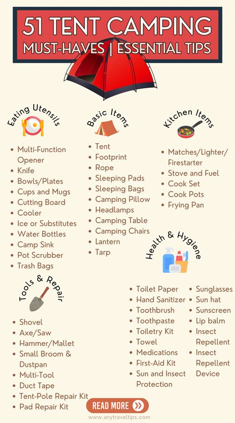 Camping Necessities For Women, Basic Camping Essentials, Camping Supplies List, Must Have Camping Supplies, Camping Tent Set Up, Summer Camping Meals, Things To Bring Camping, Food To Bring Camping, Camping Essentials For Women