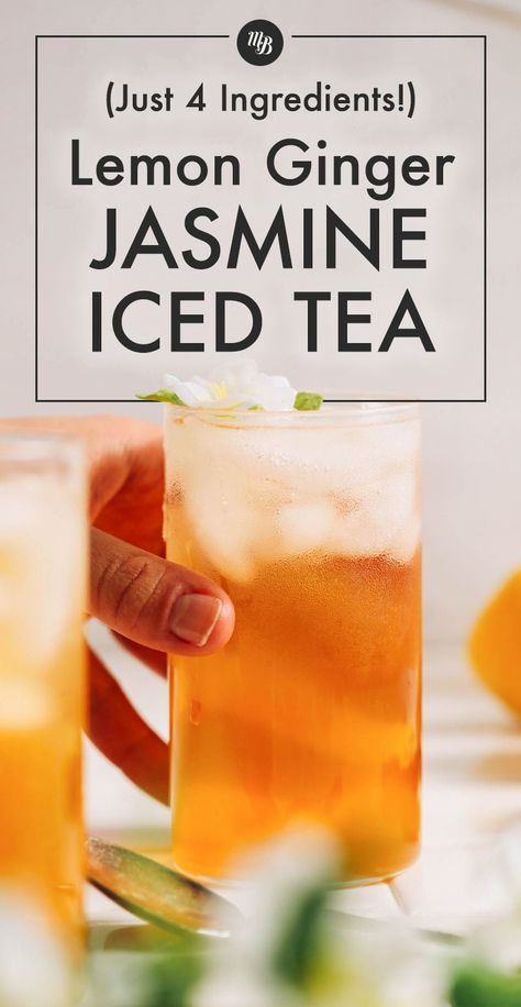 Iced Jasmine Tea with Ginger and Lemon! Energizing, subtly sweet, 4 ingredients, 15 minutes! #minimalistbaker #recipe #icedtea #jasminetea Tea With Ginger, Ginger Iced Tea, The Egg Diet, Ginger And Lemon, Tea Drink Recipes, Green Tea Bags, Ginger Water, Minimalist Baker, Iced Tea Recipes