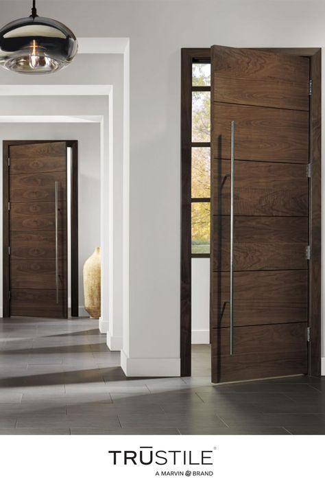 Visually expand and heighten any interior design with dark wood interior doors against a light backdrop. 🚪TMIR6000 in Walnut Glass Sliding Door Design, Door Design Modern Interior, Halloween Door Decorations For Home, Halloween Door Ideas, Door Decorations For Home, Brown Interior Doors, Modern Interior Door, Custom Interior Doors, Oak Interior Doors