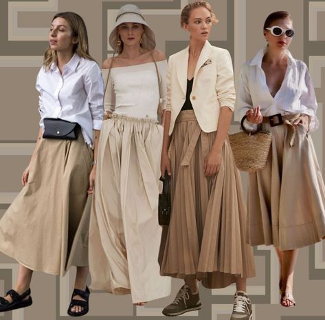 Khaki Skirt Outfits, Linen Style Fashion, White Skirt Outfits, Rok Outfit, Skirt Inspiration, Long Skirt Outfits, Daily Fashion Inspiration, Skirt Trends, 60 Fashion