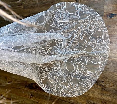 Large Lace Wedding Dress, Leaf Embroidered Veil, Statement Veil Brides, Floral Veil Wedding, Wedding Veil Embroidered Flowers, Floral Veils, White Embroidered Veil, Embroidered Veil Floral, Bride Cape