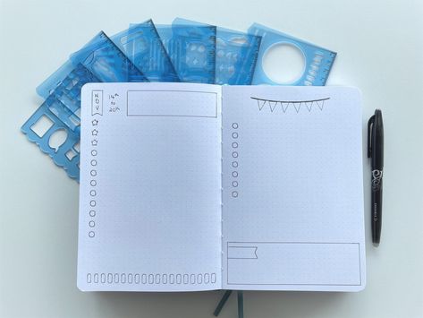 notebook therapy stencils bullet journal weekly spread bright white paper simple quick easy Frixion Erasable Pens, Notebook Therapy, Journal Weekly Spread, Review Notebook, Bullet Journal Weekly, Journal Weekly, Frixion Pens, Bullet Journal Tracker, Bullet Journal Weekly Spread