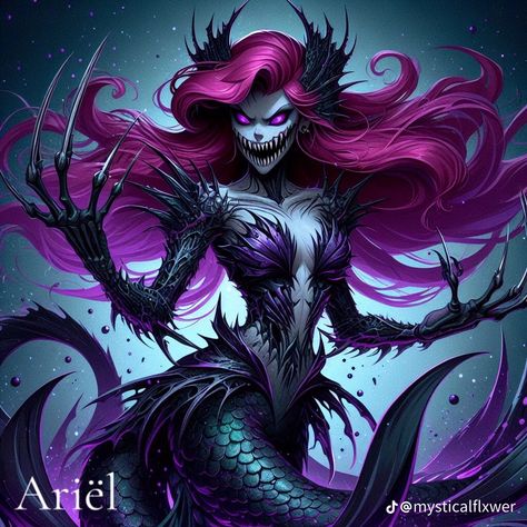 Evil Princess Art, Dark Disney Art Twisted Princesses, Evil Ariel, Dark Disney Princess Art, Disney Dnd, Emo Disney Princess, Evil Disney Princesses, Gothic Disney, Gothic Disney Princesses