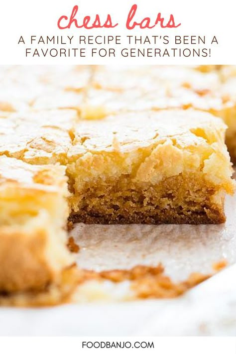 Chess Bars Recipe, Chess Bars, Chess Cake, Chess Squares, Chess Pie Recipe, Easy Dessert Bars, Cheese Bars, Easy Bar Recipes, Cream Cheese Bars