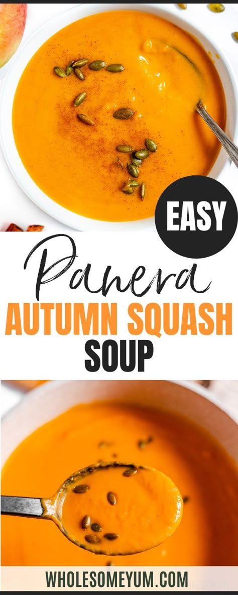 Panera Autumn Squash Soup Recipe, Panera Squash Soup, Pumpkin Squash Soup, Autumn Squash Soup Recipe, Best Healthy Soup, Keto Soups And Stews, Autumn Squash Soup, Panera Autumn Squash Soup, Autumn Squash