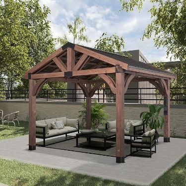 Backyard Discovery Arlington 12x10 All Cedar Gazebo, Walnut, Insulated Steel Roof, Water Resistant, Wind Resistant up to 100 MPH, Withstand 6,391 lbs of Snow Cedar Gazebo, Wood Gazebo, Outdoor Cabana, Gazebo Ideas, Grill Gazebo, Thermal Heat, Outdoor Pavilion, Home Garden Ideas, Backyard Gazebo