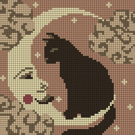 Crochet Alpha Patterns Free, Black Cat Alpha Pattern, Ghibli Crochet Tapestry, Alpha Patterns Tapestry, Cute Crochet Grids, Cute Tapestry Crochet Patterns, Cottagecore Alpha Pattern, Pixel Tapestry Pattern, Cat Grid Pattern