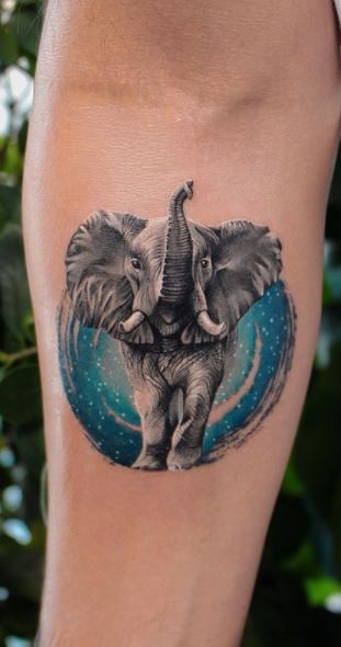 Elephant Tattoo Cover Up, Blue Elephant Tattoo, Trunk Up Elephant Tattoo, Elephant Tattoo Design For Women Arm, Elephant Tattoos Forearm, Tattoo Ideas Female Elephant, Elephant Tattoo Design For Women, Elephant Forearm Tattoo, Elephant Memorial Tattoo