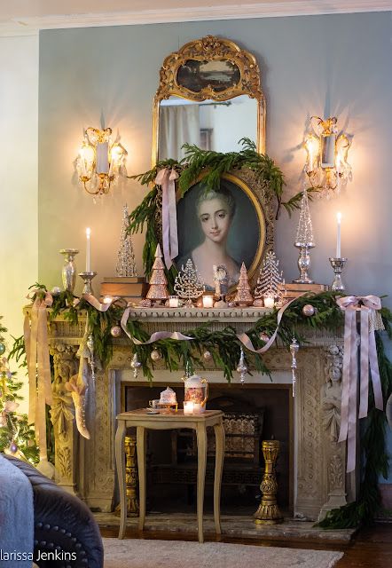 An Old World Bejeweled Christmas Mantel - Welch House 1900 Chateau Christmas Decor, French Christmas Mantle, Victorian Christmas Garland, Bridgerton Christmas Decor, Moody Victorian Christmas, Marie Antoinette Christmas, Medieval Christmas Aesthetic, Victorian Christmas Mantle, Whimsigothic Christmas