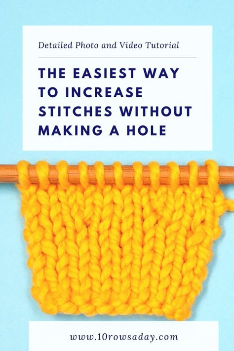 Regular and Reverse Yarn Over - The Easiest Way to Increase Stitches in Knitting - 10 rows a day Yarn Over In Knitting, Yarn Weight Chart, Knitting Increase, Knitting 101, Advanced Knitting, Knitting Hacks, Knitting Help, Knitting Stitches Tutorial, Knitting Basics