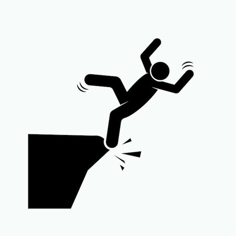 A black and white drawing of a man falli... | Premium Vector #Freepik #vector #stumble #risk #obstacle #recession Risk Drawing, Falling Off Cliff, Cliff Drawing, Falling Off A Cliff, Man Falling, Drawing Music, White Drawing, Psd Icon, Guy Drawing