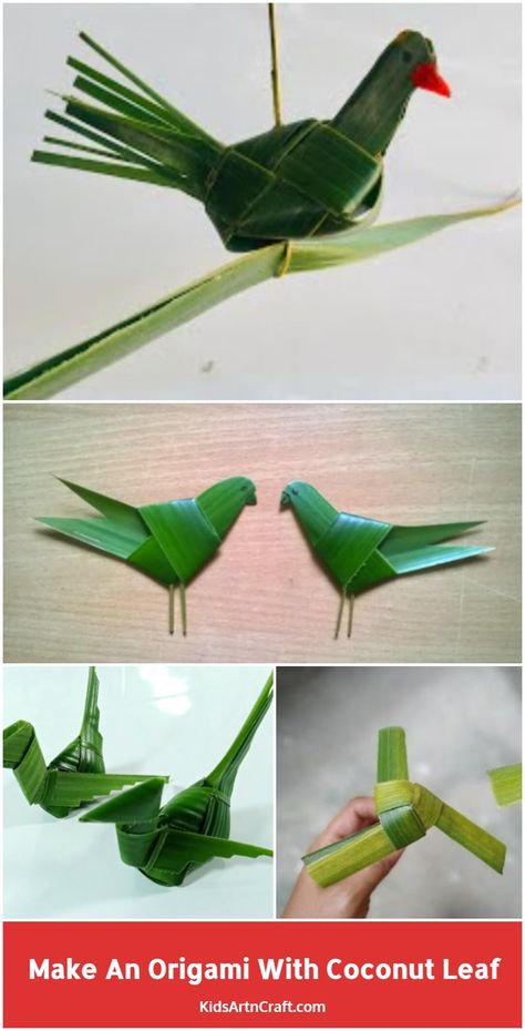 How To Make An Origami with Coconut Leaf Check more at https://www.kidsartncraft.com/coconut-leaf-crafts/ Coconut Leaves Decoration, Palm Folding, Leaf Activity, Leaf Weaving, Leaf Art Diy, Leaves Decoration, Coconut Leaves, Vertical Garden Design, Diy Leaves