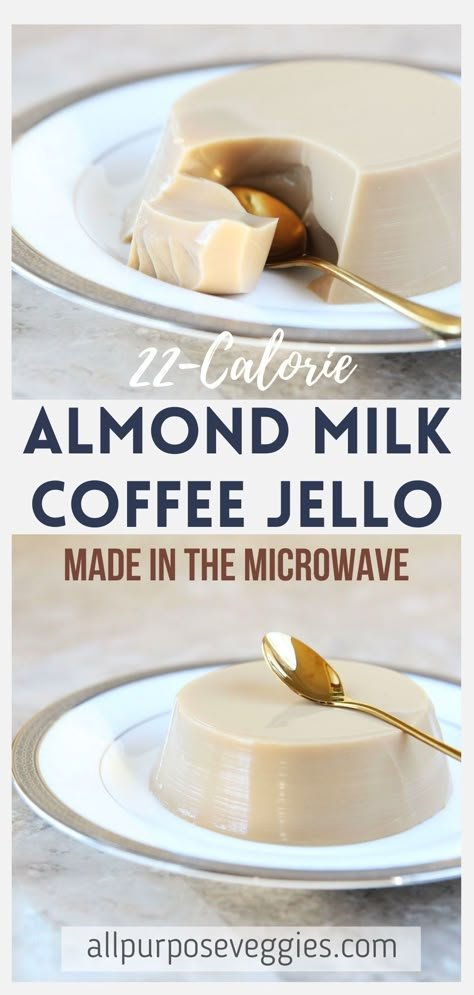 This sweet, cold and jiggly almond milk coffee jello is a delicious low-calorie, low-carb snack that’s made with stevia-sweetened almond milk, instant coffee and gelatin! Here is a quick and fool-proof method of making coffee jello in the microwave and just 4 ingredients. Coffee Jello, Almond Milk Coffee, Almond Milk Recipes, Gelatin Recipes, Gelatin Dessert, Jello Desserts, Food Texture, Making Coffee, Jello Recipes