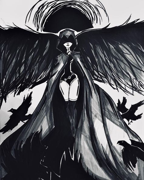 Teen Titans Raven, Titans Raven, Teen Titans, A Drawing, Birds, Angel, White, Black