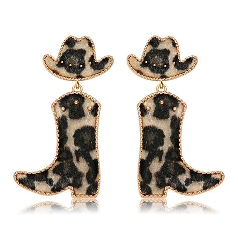 PRICES MAY VARY. Western Boots Hat Dangle Earrings – Add a special touch to any look with this unique and stylish set of earrings. Featuring leopard print dangle detailing with a Western hat charm, these earrings are the perfect finishing touch to an outfit. Western Leopard Print Brown Cactus Earrings – Add a fun and unique twist to an outfit with these beautiful Western earrings. The leopard print and brown cactus pattern give these earrings a look that’s both cute and fiercely stylish.  Cowboy Western Style Jewelry, Leopard Cowboy Hat, Cowgirl Hat Earrings, Brown Cactus, Diy Western Jewelry, Western Cow Earrings, Western Cactus Earrings, Cowboy Boot Earrings, Outfit Western