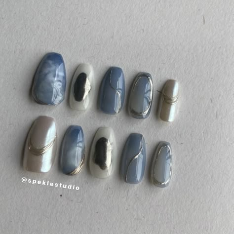 Customisable press on nails, Blue ombre nails, nail inspiration , chrome nails, Japanese nail art, silver chrome nails, marble nail art, blue nails Grey Blue Nails Designs, Grey Blue Nails, Nails Photos, Evil Eye Nails, Hello Nails, Beauty Nails Design, Fancy Nails Designs, Blue Nail Art, Eye Nails