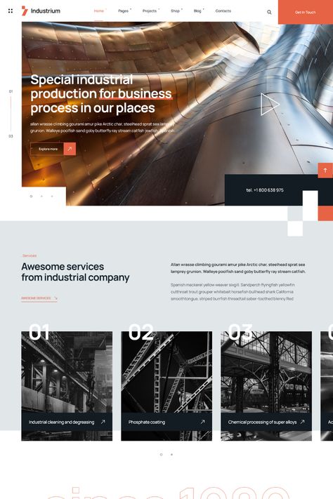 Industrium is a powerful and professional WordPress theme designed for industrial and manufacturing companies. The theme is fully responsive and customizable, making it easy to create a website that showcases your products and services. With its clean and modern design, you can display your company's information and projects in an organized and visually appealing way. The theme is also optimized for SEO and includes features such as contact forms, Google Maps, and more. Industrial Presentation Design, Construction Website Design, Sports Presentation, Modern Website Design Inspiration, Corporate Web Design, Corporate Website Design, Best Website Design, Modern Website Design, Creative Website