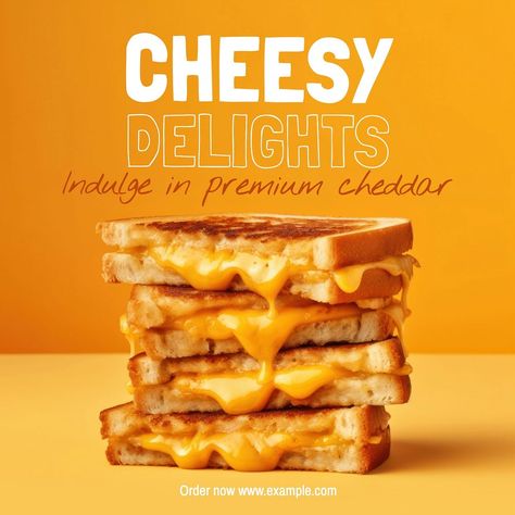 Cheddar cheese Instagram post template | premium image by rawpixel.com / audi Food Photography Cheese, Burger Instagram Post, Food Advertising Design, Food Marketing Ideas, Kathi Roll, Fast Food Advertising, Monster Ice Cream, Cheesy Sandwich, Toasted Sandwich