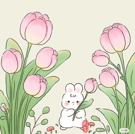 Tulip Painting, Tulips Art, Cute Tumblr Wallpaper, Cartoon Rabbit, Rabbit Cartoon, Tumblr Wallpaper, Beautiful Wallpapers, Cute Drawings, Cute Art