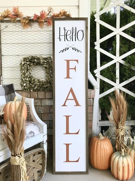 Diy Fall Decor Vases, Fall Porch Decor Ideas, Wood Porch, Fall Porch Decor, Fall Wood Signs, Porch Welcome Sign, Pumpkin Sign, Fall Decorations Porch, Halloween Porch