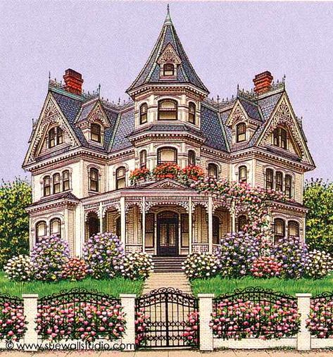 Bloxburg House Ideas Victorian Mansion, Traditional Mansion Exterior, Victorian House Painting, Victorian Homes Drawing, Victorian Mansion Bloxburg, Victorian Home Bloxburg, Bloxburg Castle Ideas Exterior, Aesthetic Victorian House, Bloxburg Victorian Mansion