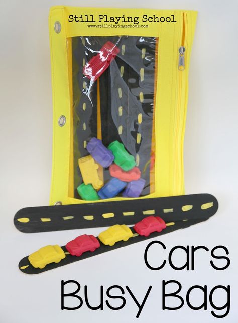 Cars busy bag for kids plus lots of other busy bag ideas! Nap Time Busy Bags, Preschool Naptime Quiet Activities, Nap Time Quiet Boxes, Quiet Bags, Quiet Boxes, Busy Bag Ideas, Quiet Time Boxes, Toddler Busy Bags, Quiet Toys