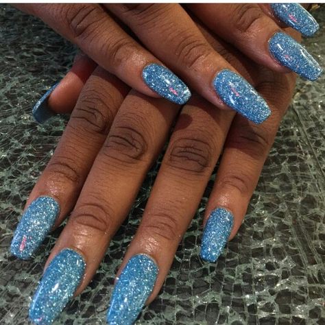 Blue Shimmer Nails Acrylic, Ice Blue Sparkle Nails, Icy Blue Glitter Nails, Glittery Light Blue Nails, Blue Sparkle Nails Acrylic, Frost Blue Nails, Sparkly Nails Blue, Baby Blue Sparkle Nails, Sparkly Light Blue Nails