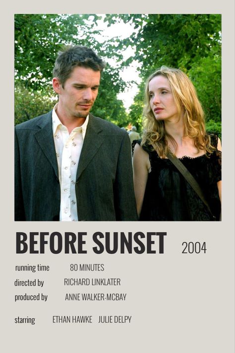 Before Sunset Movie, Sunset Polaroid, Before Trilogy, Romance Movie Poster, Old Movie Posters, Film Posters Minimalist, Polaroid Poster, Film Posters Vintage, Girl Movies