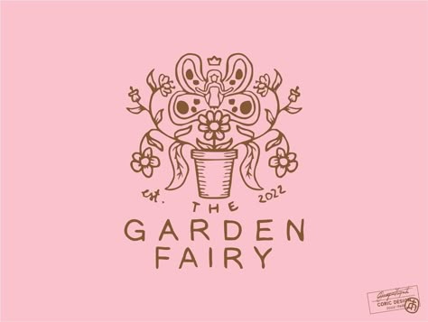 Fairy Business Card, Fairy Logo Design Ideas, Fairy Typography, Fairy Graphic Design, Whimsical Graphic Design, Fairy Branding, Garden Logo Design Ideas, Cottagecore Logo, Fairy Logo Design