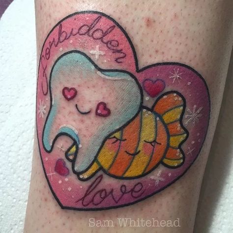 Sam Whitehead Sweet Tooth Tattoo, Adventure Time Tattoo, Tooth Tattoo, Hello Kitty Tattoos, Kawaii Tattoo, Cute Little Tattoos, Horror Tattoo, Dream Tattoos, Great Tattoos