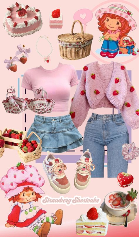 Strawberry Shortcake Halloween Costume, Cottagecore Strawberry, Strawberry Shortcake Outfits, Strawberry Shortcake Costume, Strawberry Outfit, Kawaii Coquette, Strawberry Shortcakes, Coquette Outfits, Pink Kawaii