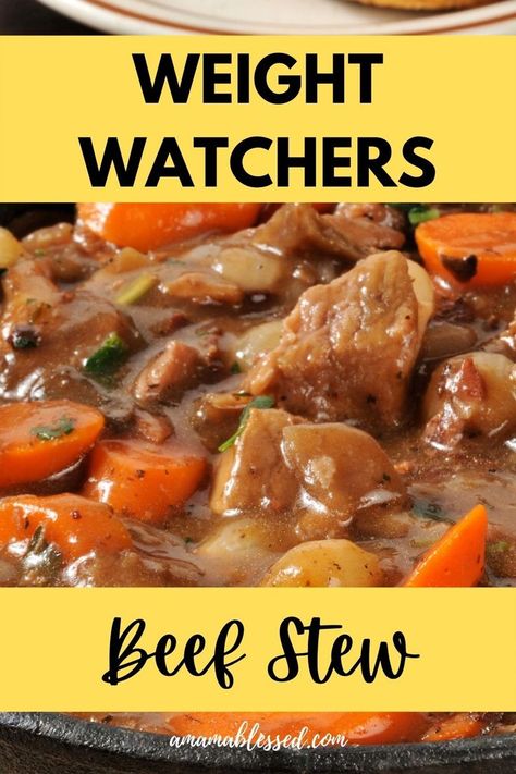 A bowl of beef stew sits on top of a table. Weight Watchers Beef Stew Crock Pot, Weight Watchers Beef Stew, Beef Stew Crock Pot, Beef Stew Crock, Weight Watchers Food Points, Weight Watchers Crock Pot Recipes, Weight Watchers Meals Dinner, Crockpot Recipes Beef Stew, Weight Watchers Soup