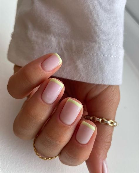 Chloë May: nail artist expert & educator on Instagram: "🫶🏼🤍🍹🥥 I’m not ready for the darker colours if it means Keylime goes into hibernation @glossifyofficial @salonsdirect @officialnavyprofessional Prep" Coastal Grandmother Nails, Yellow Tip Nails, Trendy Vacation Nails, Coastal Granddaughter Nails, Colored French Tips, Shellac Nail Colors, French Tip Manicure, Nails French Tip, Minimalistic Fashion