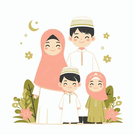 Islamic Family, Wallpaper Iphone Love, Muslim Family, Family Cartoon, Cute Muslim Couples, Family Illustration, Ramadan Decorations, Family Art, Eid Mubarak