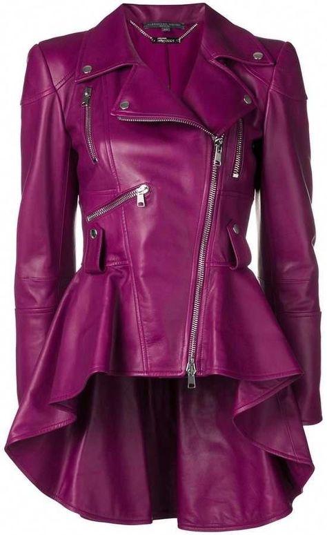 Purple Clothes, Purple Leather Jacket, Peplum Designs, Jacket Outfit Women, Pretty Purple, Purple Leather, Leather Jackets Women, Look Chic, Primavera Estate