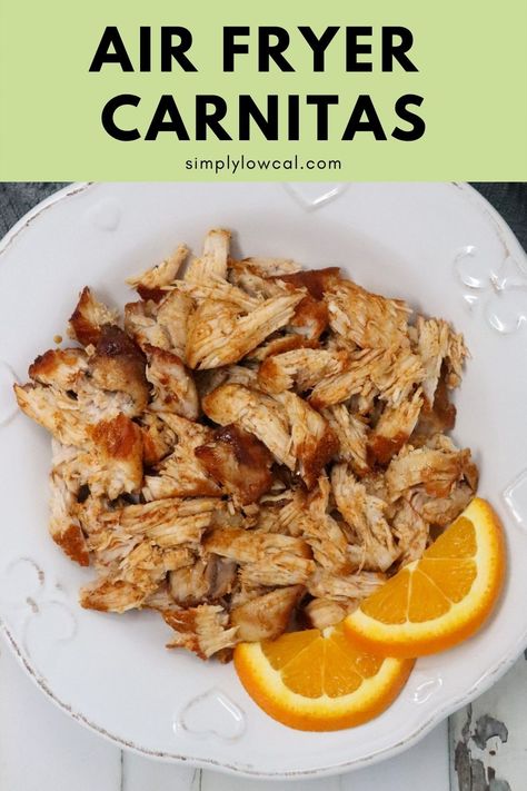 If you love Mexican food, you'll love these air fryer carnitas. This dish is simple to make with only the pork and a handful of seasonings. It's a healthy dish that you can serve with your favorite toppings, or in your main dish recipes! #airfryercarnitas Air Fryer Carnitas Recipes, Carnitas Air Fryer, Chicharrones Recipe Air Fryer, Air Fryer Carnitas, Air Fryer Mexican Recipes, Authentic Carnitas Recipe, Pork Burritos, Pork Stew Meat, Air Fryer Recipes Pork