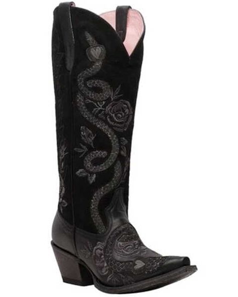 Lane Womens Charmer Western Boots - Snip Toe, Black Western Goth, Chukka Shoes, Ostrich Legs, Boot Barn, Handcrafted Boots, Black Cowboy, Goth Women, Leather Western Boots, Rose Embroidery