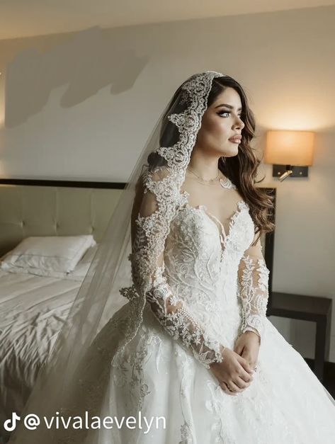 Wedding Veils Mexican, Mexico Inspired Wedding Dress, Big Mexican Wedding Dress, Mexican Bridal Hairstyles, Latino Wedding Dress, Catholic Wedding Dresses Traditional, Mexican Lace Wedding Dress, Mexican Modern Wedding Dress, White Mexican Wedding Dress