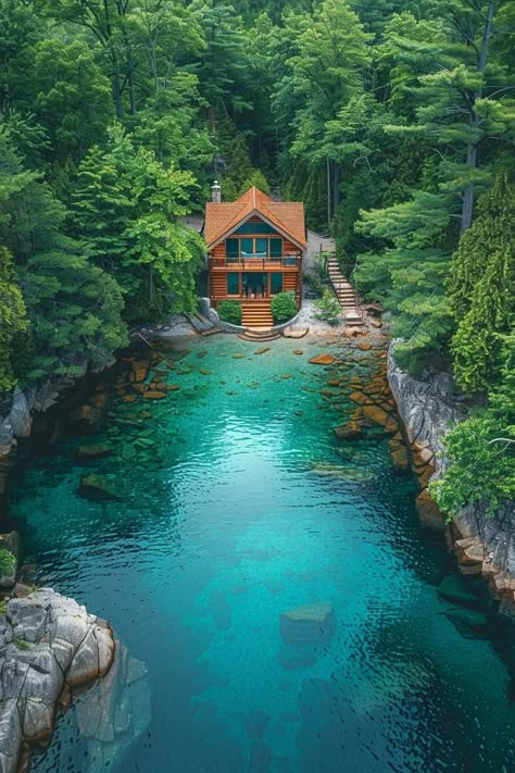 Eclectic Interior Design Vintage, Cozy Porch, Cabin In The Mountains, Lakeside Cabin, Reconnect With Nature, Water House, Lush Forest, Eclectic Interior Design, Natural Swimming Pool