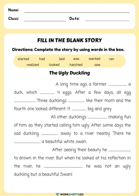 Fill In The Blank Story Worksheet Story Filling Worksheet, Fill In The Blanks Worksheets For Kids, Story Completion Worksheets, Complete The Story Worksheet, Story Telling Pictures, Fill In The Blank Story, Fill In The Blanks Worksheets, Fill In The Blanks Story, Urdu Poems For Kids