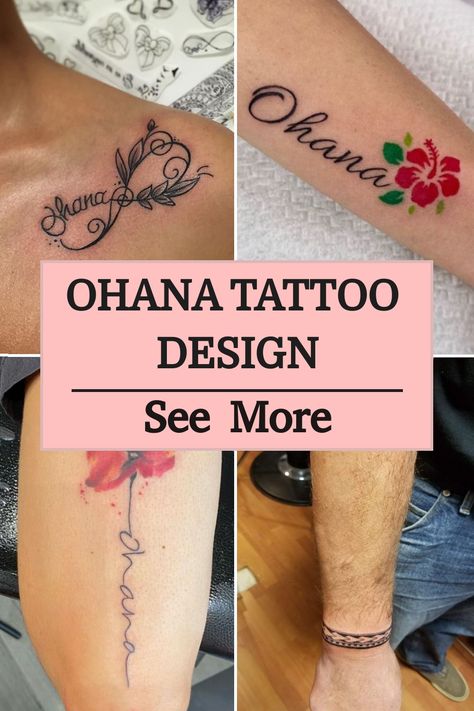 Ohana Tattoo Design Hawaiian Word Tattoos For Women, Ohana Plumeria Tattoo, Ohana Wrist Tattoo, Aunt And Niece Tattoos, Ohana Tattoo For Men, Ohana Tattoo With Flower, Stitch Ohana Tattoo, Tattoos That Represent Family, Hawaiian Tattoos For Women