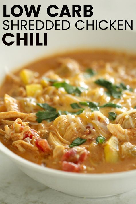 Low Carb Shredded Chicken, Shredded Chicken Chili, Leftover Chicken Recipes, Easy Dinner Recipes Crockpot, Leftover Rotisserie Chicken, Shredded Chicken Recipes, Chicken Chili Recipe, Low Carb Soup, Rotisserie Chicken Recipes