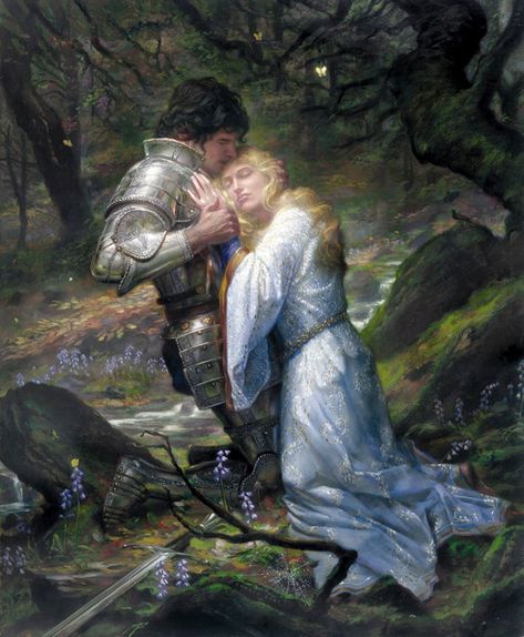 Lancelot and Guinevere  by Donato Giancola (ARC) Donato Giancola, Lancelot And Guinevere, Jamie Wyeth, Medieval Romance, The Sorcerer's Apprentice, Arthurian Legend, Anniversary Art, Pre Raphaelite, Classical Art