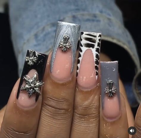 Nail Ideas Y2k Mid Length, Nail Ideas Y2k, Mid Length Nails, Length Nails, Interacial Couples, Grunge Nails, Cute Acrylic Nail Designs, Dope Nail Designs, Long Square Acrylic Nails