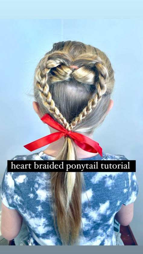 Heart Braided Ponytail, Heart Hairstyles, Hairstyle Ponytail, Valentines Hairstyles, Heart Braid, Valentine Hair, Girl Hair Dos, Ponytail Hairstyle, English Games