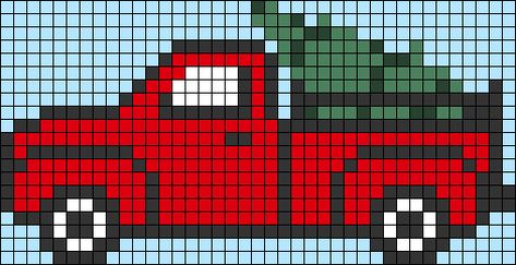 Patterns page 17 | BraceletBook Red Truck Christmas Tree Cross Stitch Pattern, Plastic Canvas Cars And Trucks Patterns, Cross Stitch Truck Pattern, Red Truck Perler Bead Pattern, Crochet Red Truck With Christmas Tree, Truck Pixel Art, Truck Perler Bead Patterns, Christmas Grid Pattern, Christmas Perler Beads